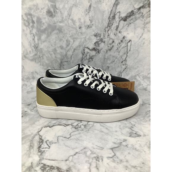 Official Program Size 7.5 Black/Metallic Gold STW-70 Leather Low Sneaker L8-3 - Picture 3 of 10